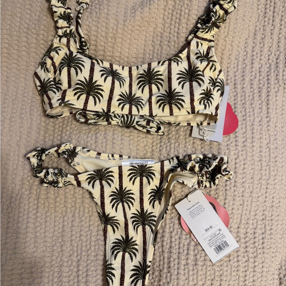 Agua Bendita Palm Print Bikini - Cream and Black